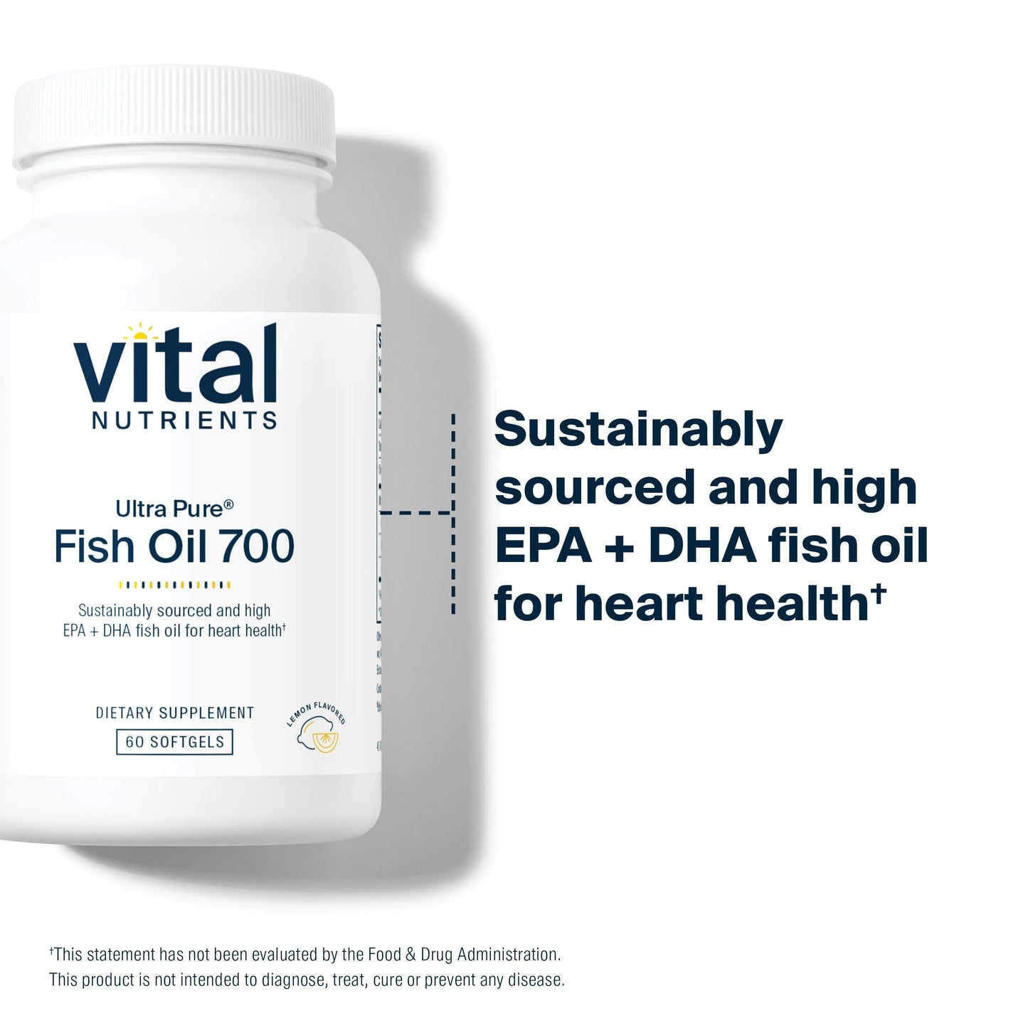 Vital Nutrients Ultra Pure Fish Oil 700 | High EPA & DHA | Lemon | 60 Softgels