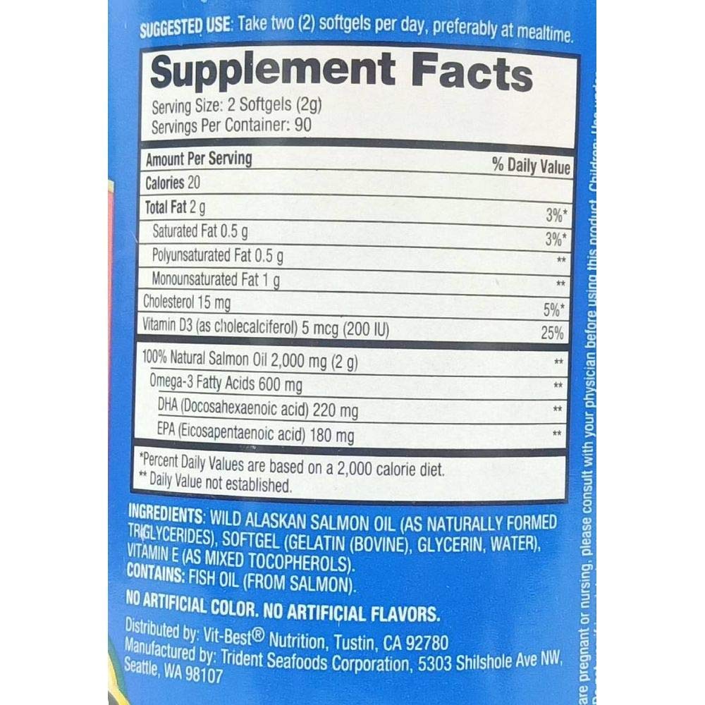 Pure Alaska Omega-3 Wild Salmon Oil 1000mg Softgels - 180 Count