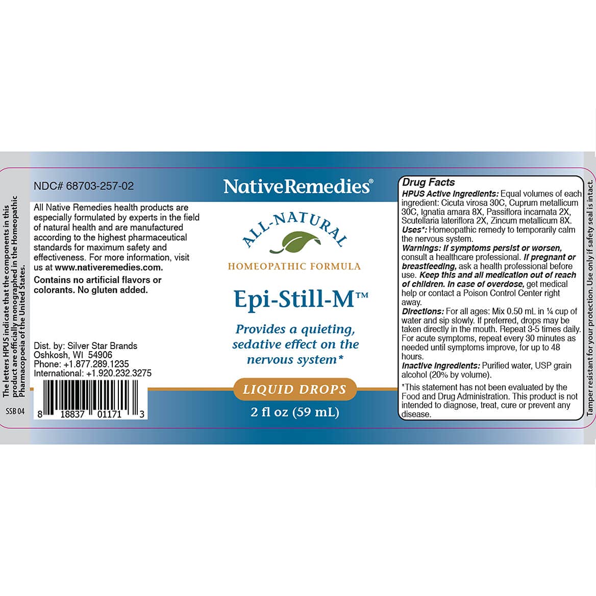 Native Remedies Epi-Still-M - Natural Homeopathic Calm for the Nervous System | 59 mL