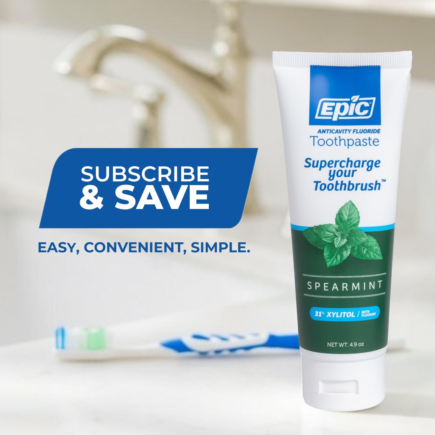 Epic Dental Xylitol Fluoride Toothpaste for Adults – SLS-Free Spearmint, 31% Xylitol – 4.9oz 2-Pack