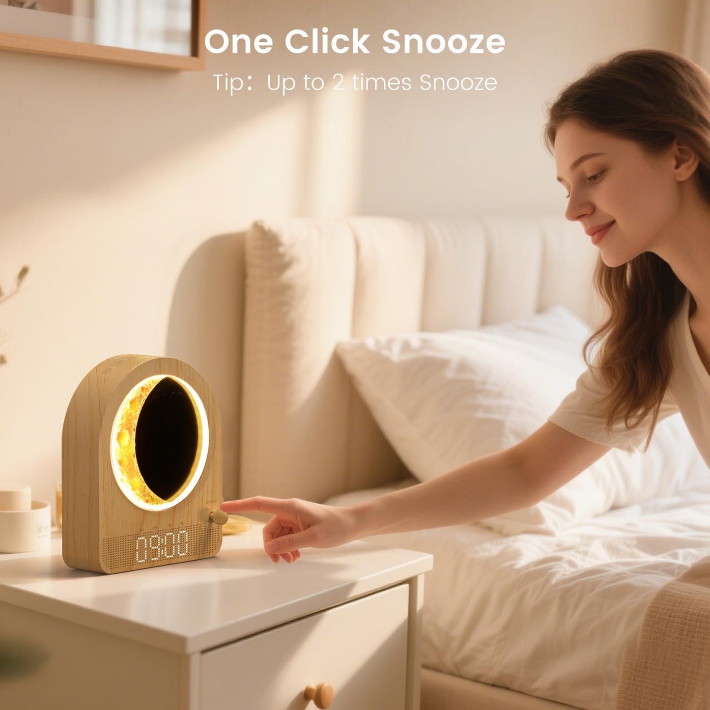 Epochleno Sunrise Alarm Clock with White Noise and Meteor Moonlight — 10 Soothing Sounds, Dual Alarms, 30/60/90min Timer