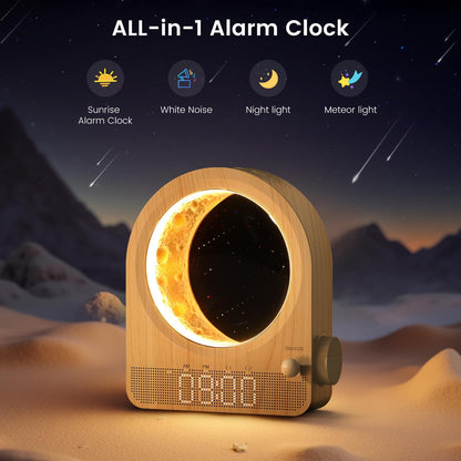 Epochleno Sunrise Alarm Clock with White Noise and Meteor Moonlight — 10 Soothing Sounds, Dual Alarms, 30/60/90min Timer