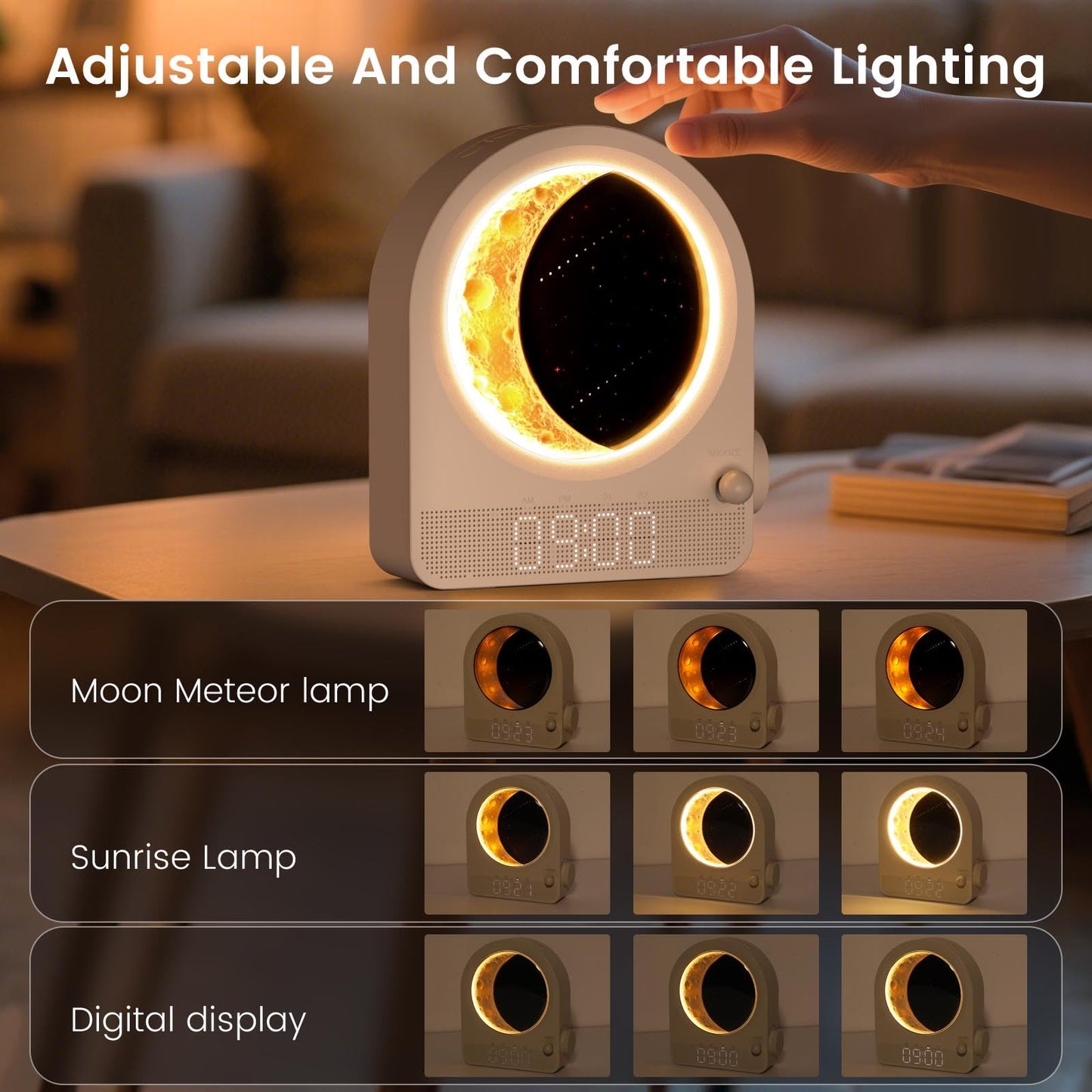 Epochleno Sunrise Alarm Clock — White Noise & Meteor Moonlight, 10 Sounds, Dual Alarms, 30/60/90 Min Timer
