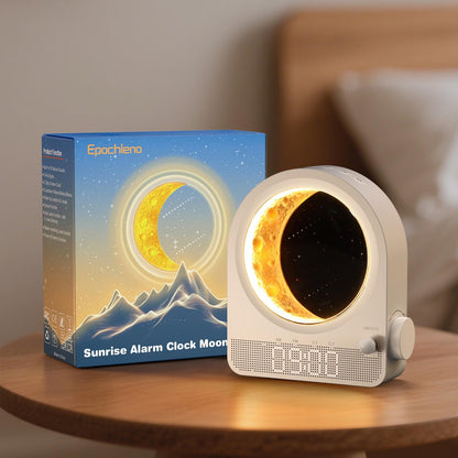 Epochleno Sunrise Alarm Clock — White Noise & Meteor Moonlight, 10 Sounds, Dual Alarms, 30/60/90 Min Timer