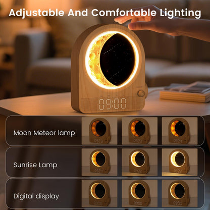 Epochleno Sunrise Alarm Clock with White Noise and Meteor Moonlight — 10 Soothing Sounds, Dual Alarms, 30/60/90min Timer