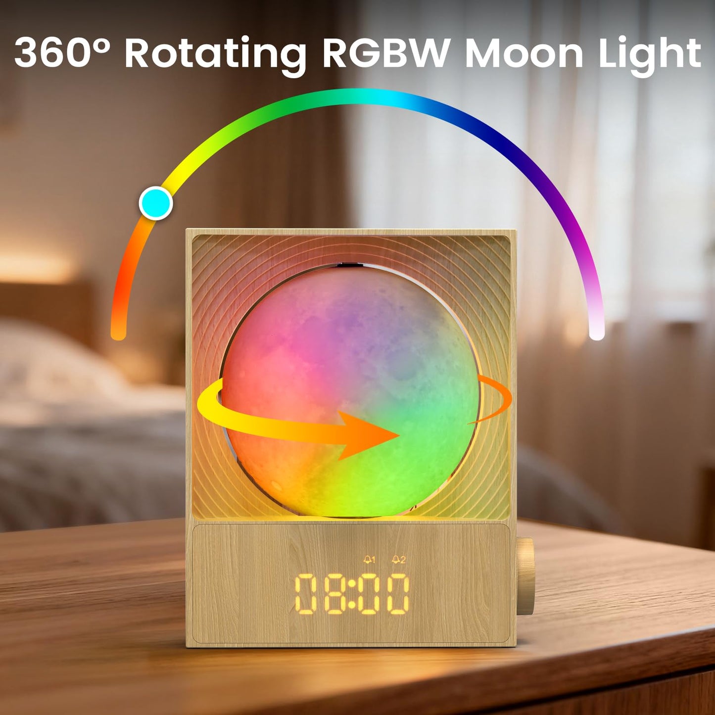 Epochleno Sunrise Alarm Clock — 360° Moonlight, 10 White Noise Sounds, Dual Alarm & Snooze