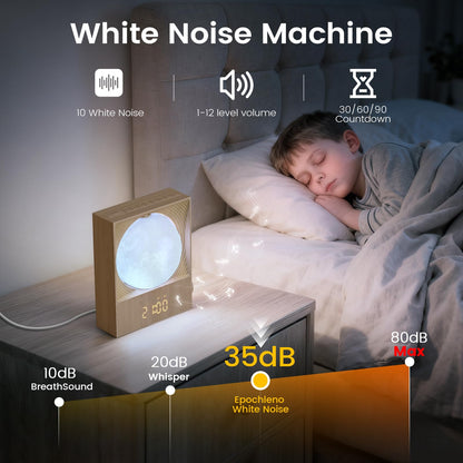 Epochleno Sunrise Alarm Clock — 360° Moonlight, 10 White Noise Sounds, Dual Alarm & Snooze