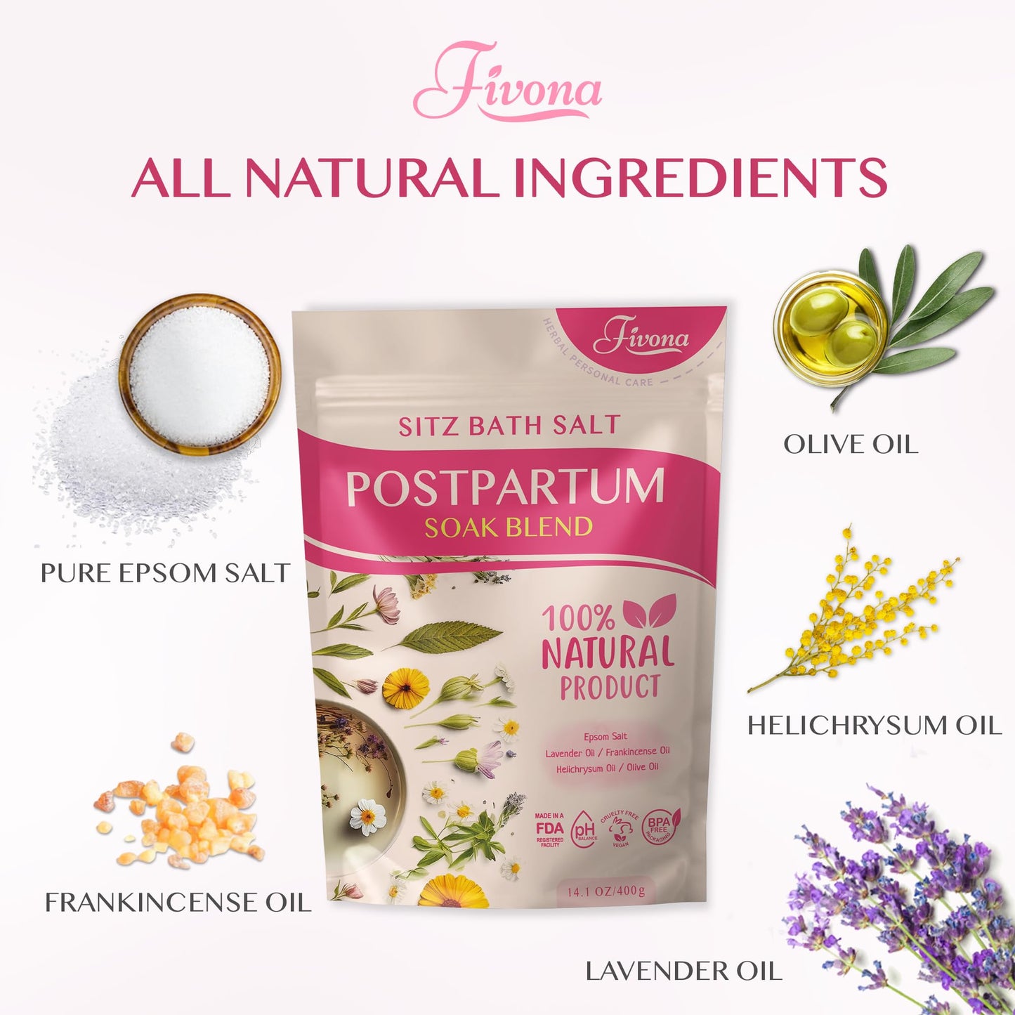 Postpartum Sitz Bath Salt – Epsom Salt with Essential Oils for Hemorrhoid Relief & Perineal Healing