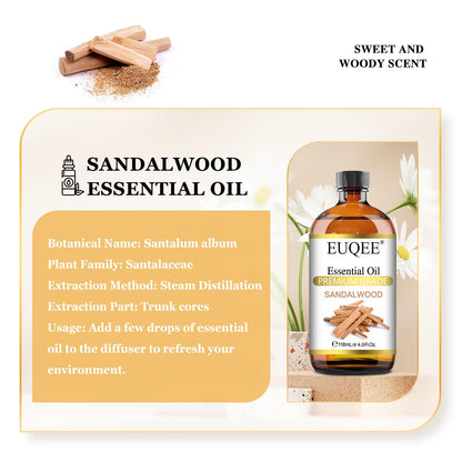 EUQEE Sandalwood Essential Oil 4 oz (118 ml) with Glass Dropper