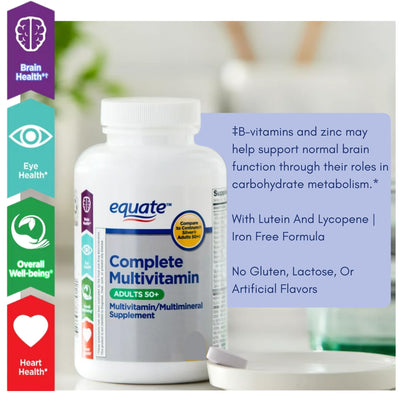 Equate 50+ One Daily Multivitamin - Healthy Brain, 125 Pills | Compare to Centrum Silver