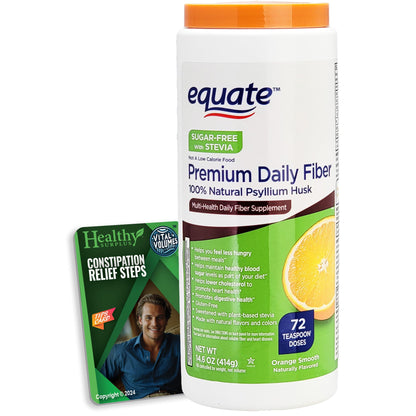 Equate Daily Fiber Psyllium Husk - Sugar-Free Orange (14 oz) Bundle