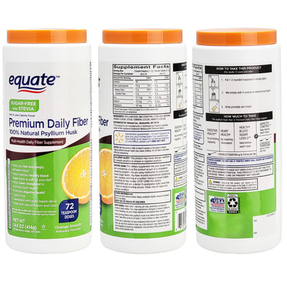 Equate Daily Fiber Psyllium Husk - Sugar-Free Orange (14 oz) Bundle