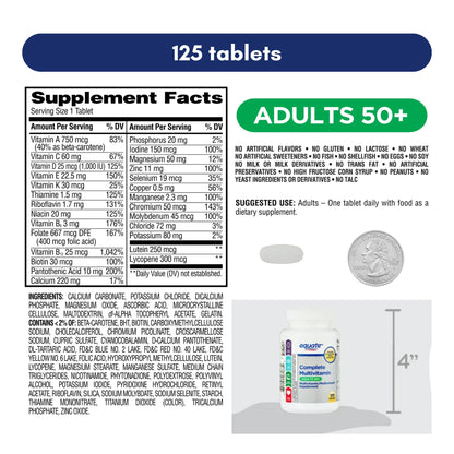 Equate 50+ One Daily Multivitamin - Healthy Brain, 125 Pills | Compare to Centrum Silver