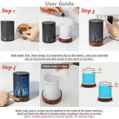 EQUSUPRO 150ml Essential Oil Diffuser – Black Metal, Auto Shut-Off, 7-Color LED