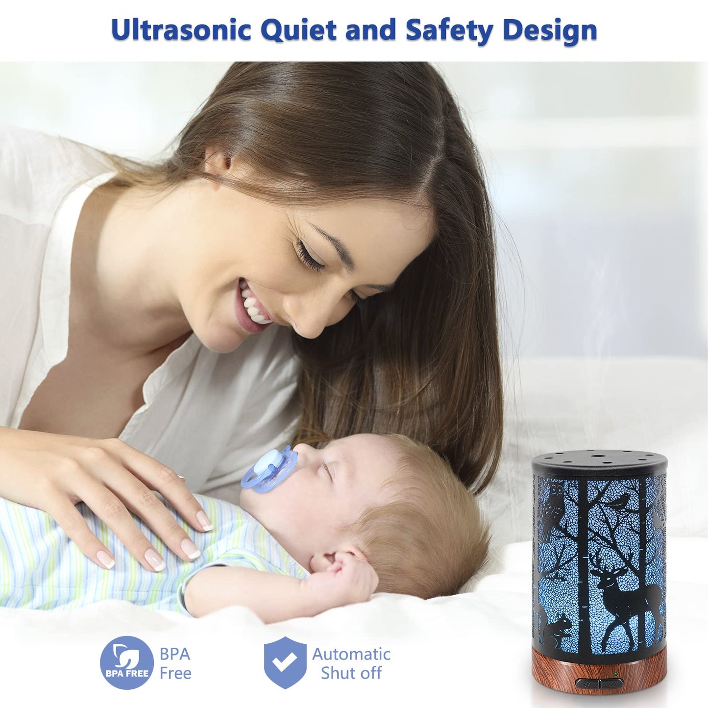 EQUSUPRO 150ml Metal Essential Oil Diffuser – Ultrasonic Cool Mist, Auto Shut-Off, 7-Color LED, Deer Pattern