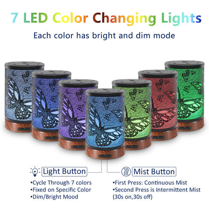 EQUSUPRO Essential Oil Diffuser 150ml Black Metal – Ultrasonic Cool Mist, Auto Shut-Off, 7-Color LED
