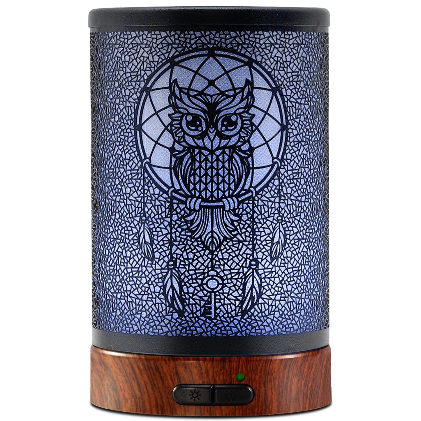 EQUSUPRO 150ml Metal Owl Essential Oil Diffuser - Auto Shut-Off, 7 LED Colors