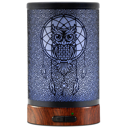 EQUSUPRO 150ml Metal Owl Essential Oil Diffuser - Auto Shut-Off, 7 LED Colors