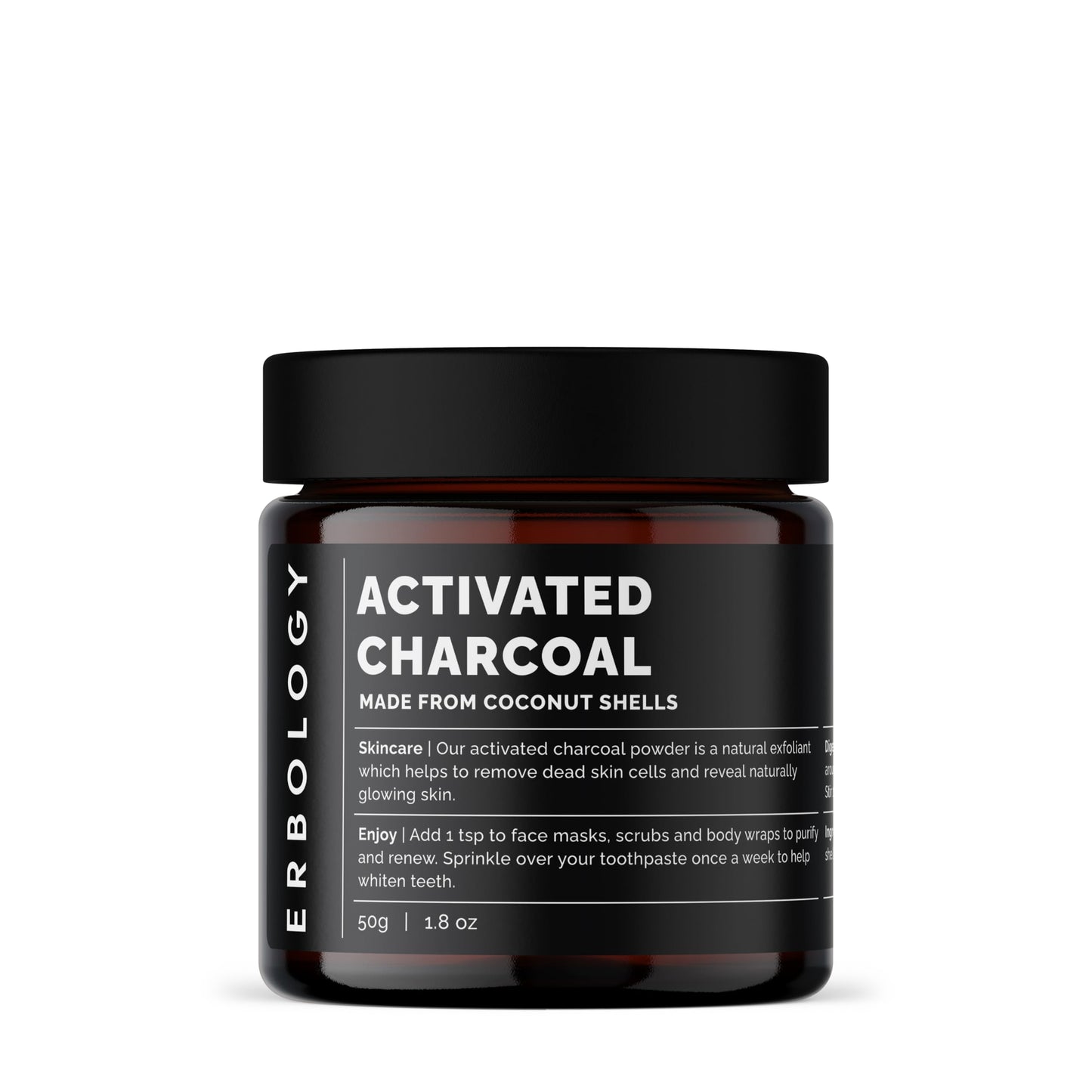 Erbology Activated Charcoal Powder 1.8 oz - Teeth Whitening & Natural Exfoliation - Digestive Aid - Vegan