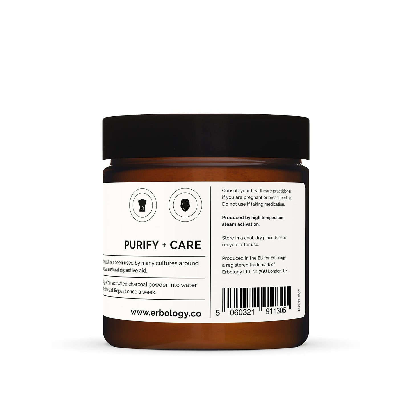 Erbology Activated Charcoal Powder 1.8 oz - Teeth Whitening & Natural Exfoliation - Digestive Aid - Vegan