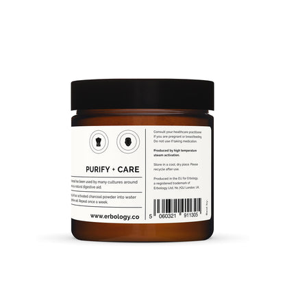 Erbology Activated Charcoal Powder 1.8 oz - Teeth Whitening & Natural Exfoliation - Digestive Aid - Vegan