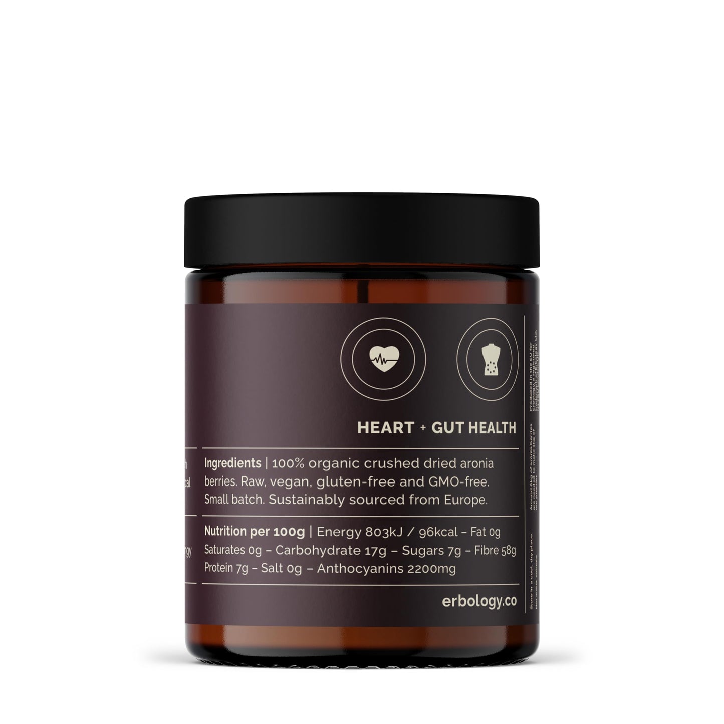 Erbology Organic Aronia Berry Powder 3.2 oz – 30 Servings | Skin Health & Anthocyanins