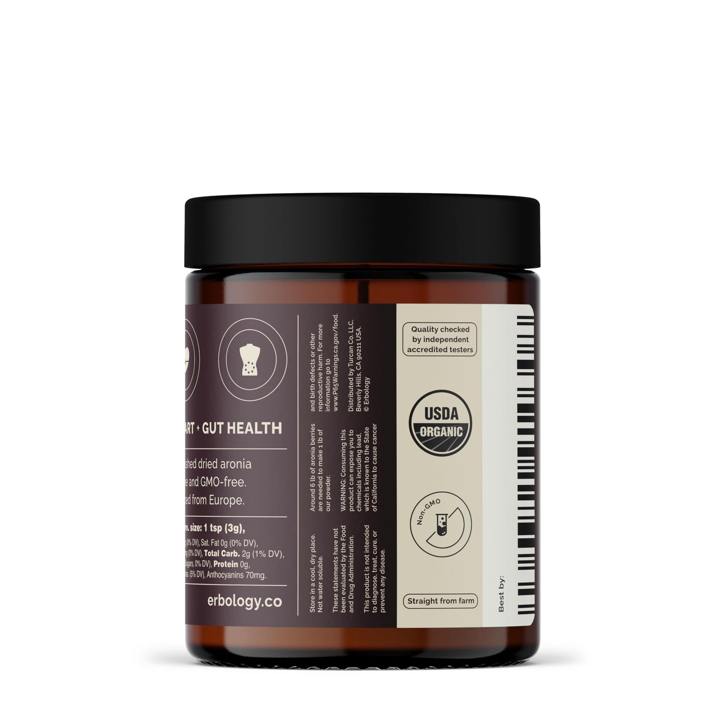 Erbology Organic Aronia Berry Powder 3.2 oz – 30 Servings | Skin Health & Anthocyanins