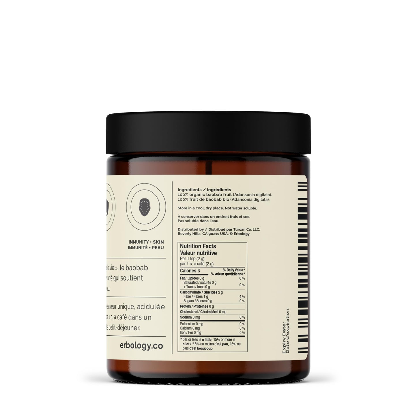 Erbology Organic Baobab Powder 3.2 oz – Skin Health & Immunity, Vegan