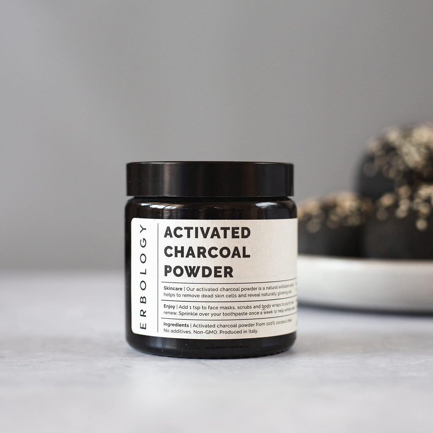 Erbology Activated Charcoal Powder 1.8 oz - Teeth Whitening & Natural Exfoliation - Digestive Aid - Vegan