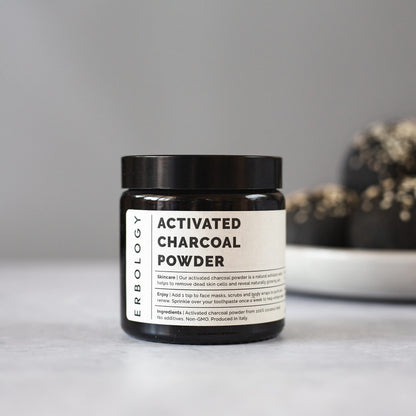 Erbology Activated Charcoal Powder 1.8 oz - Teeth Whitening & Natural Exfoliation - Digestive Aid - Vegan