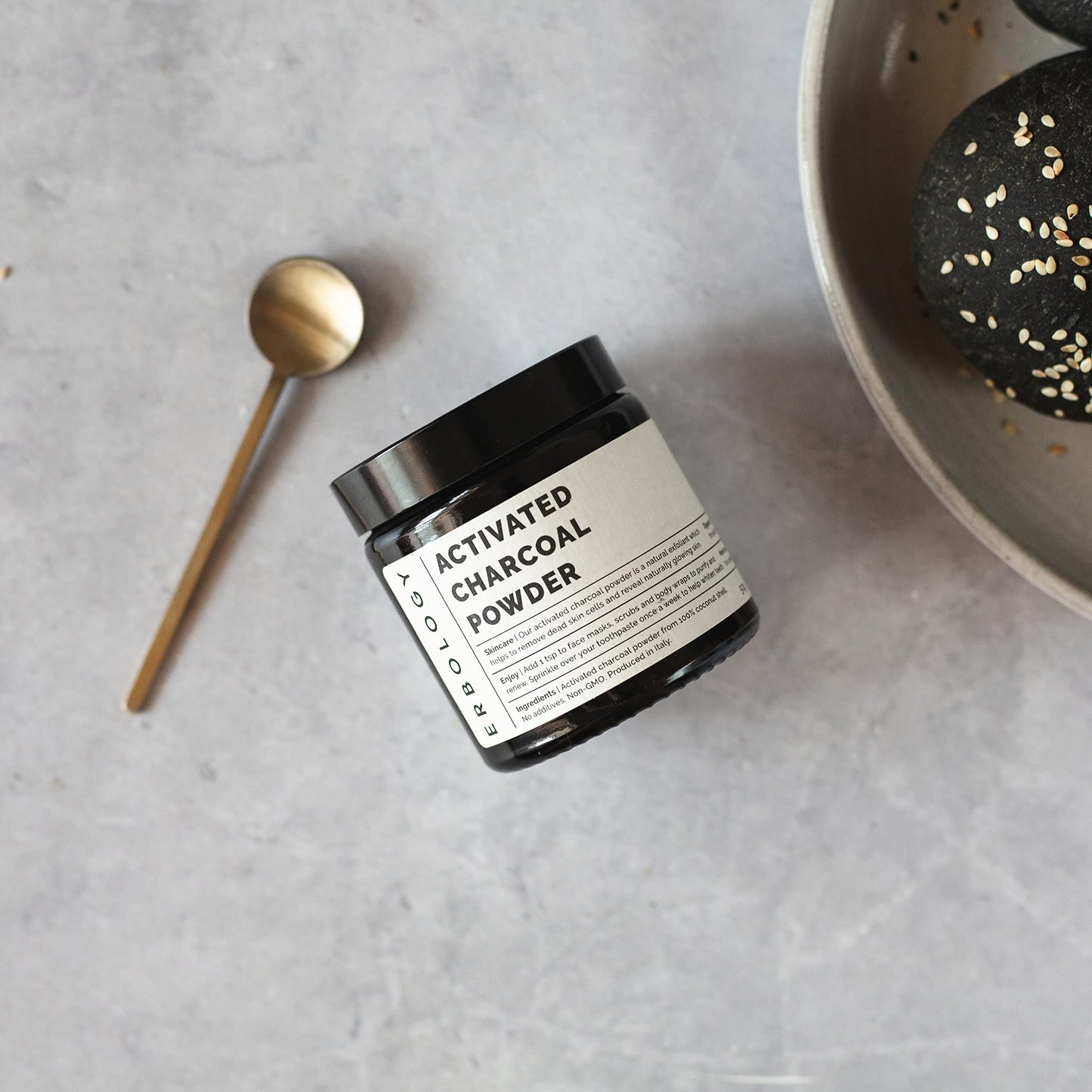 Erbology Activated Charcoal Powder 1.8 oz - Teeth Whitening & Natural Exfoliation - Digestive Aid - Vegan