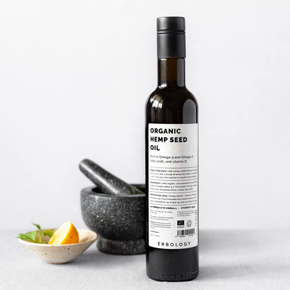 Erbology Organic Hemp Seed Oil 8.5 fl oz | Cold-Pressed, Omega-3 Rich, Vitamin D & E