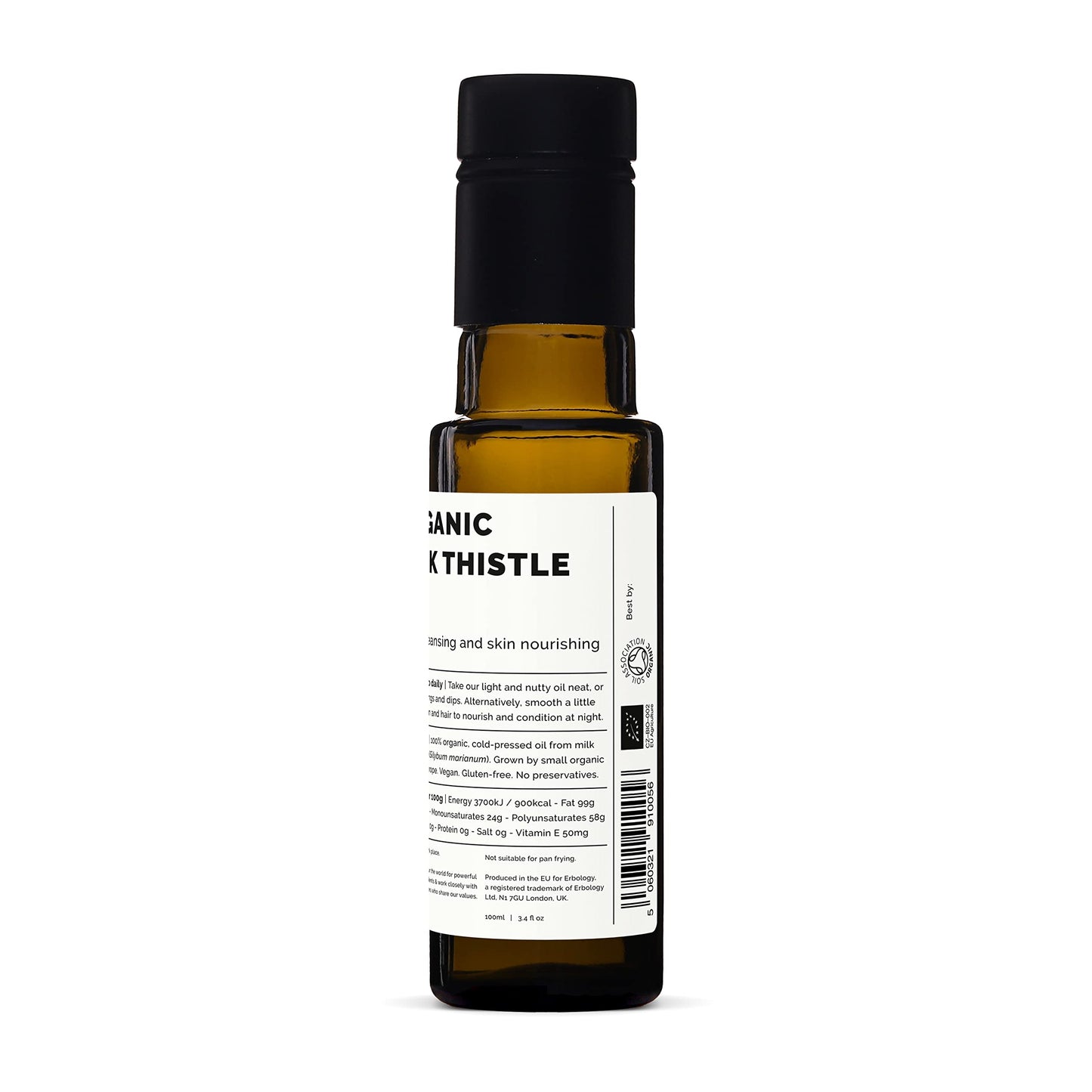 Erbology Organic Milk Thistle Oil - Cold-Pressed 3.4 oz, Vitamin E, Non-GMO
