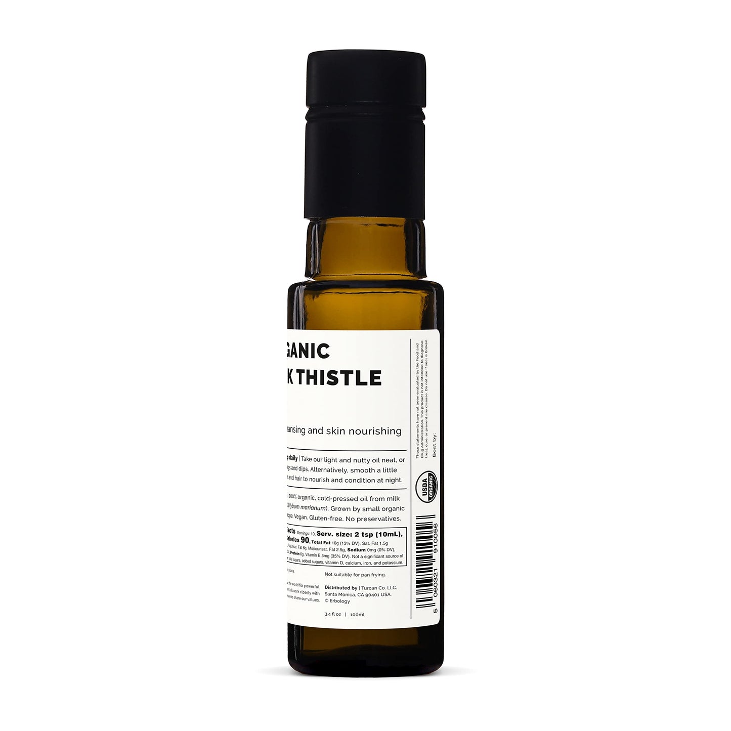 Erbology Organic Milk Thistle Oil - Cold-Pressed 3.4 oz, Vitamin E, Non-GMO