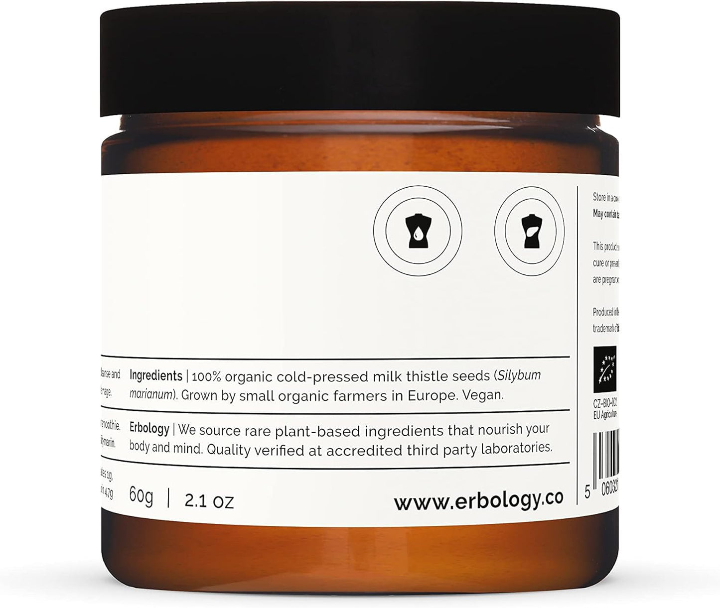 Erbology Organic Milk Thistle Powder 2.1 oz – 180 mg Silymarin per Serving