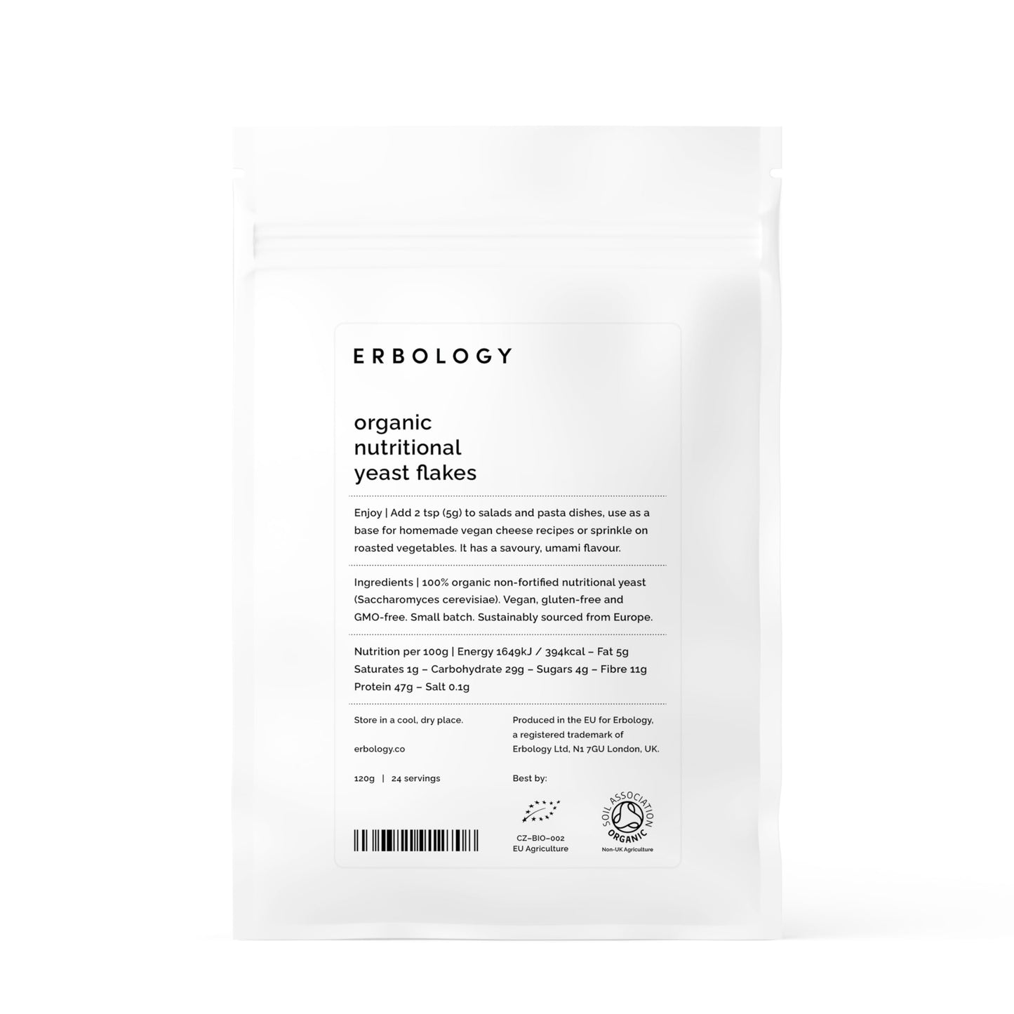 Erbology Organic Nutritional Yeast Flakes – 4.2 oz | Vegan, Gluten-Free, GMO-Free