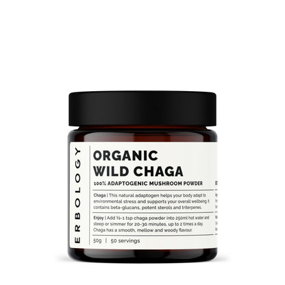 Erbology Organic Chaga Mushroom Powder – 50 Servings, 7% Beta-glucans