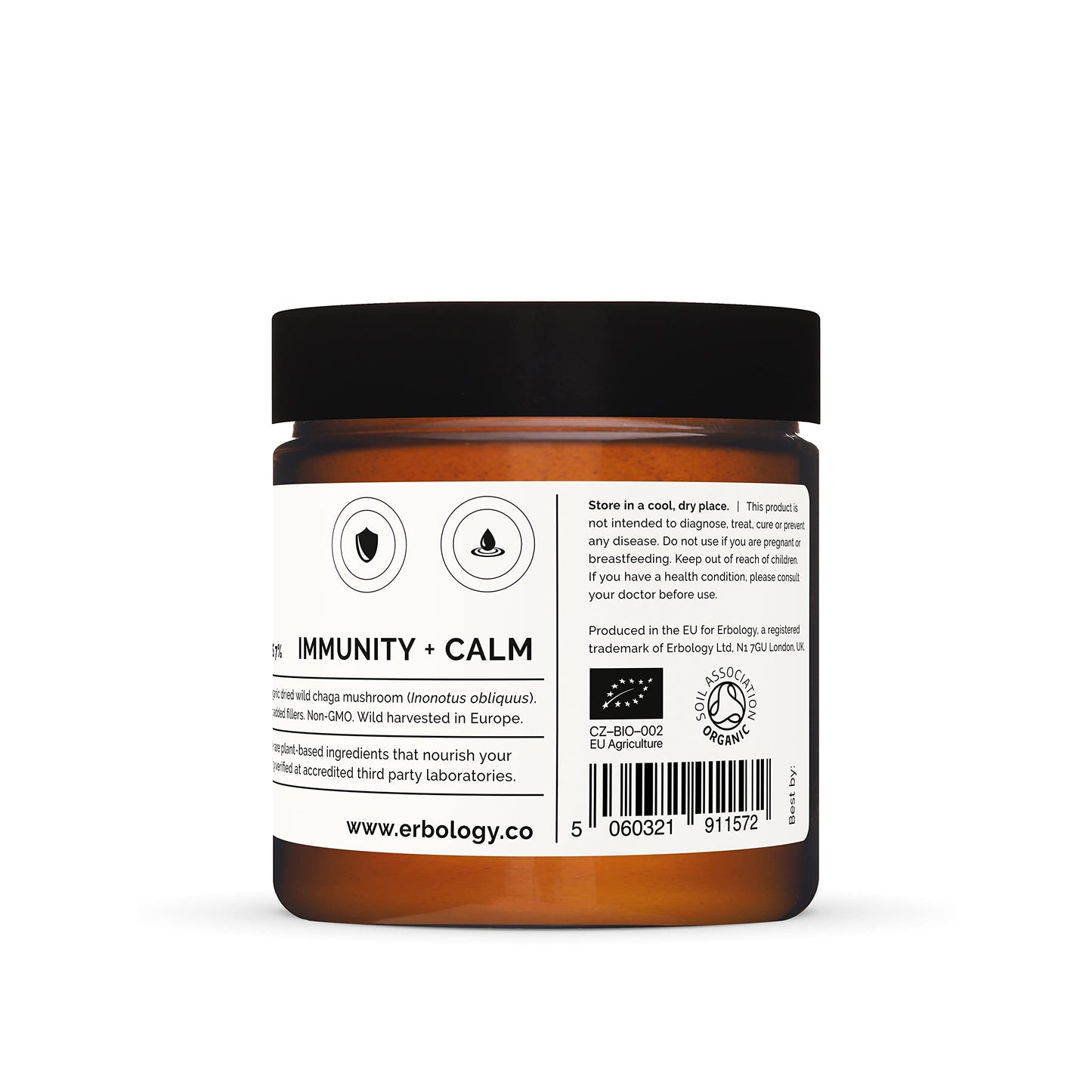 Erbology Organic Chaga Mushroom Powder – 50 Servings, 7% Beta-glucans
