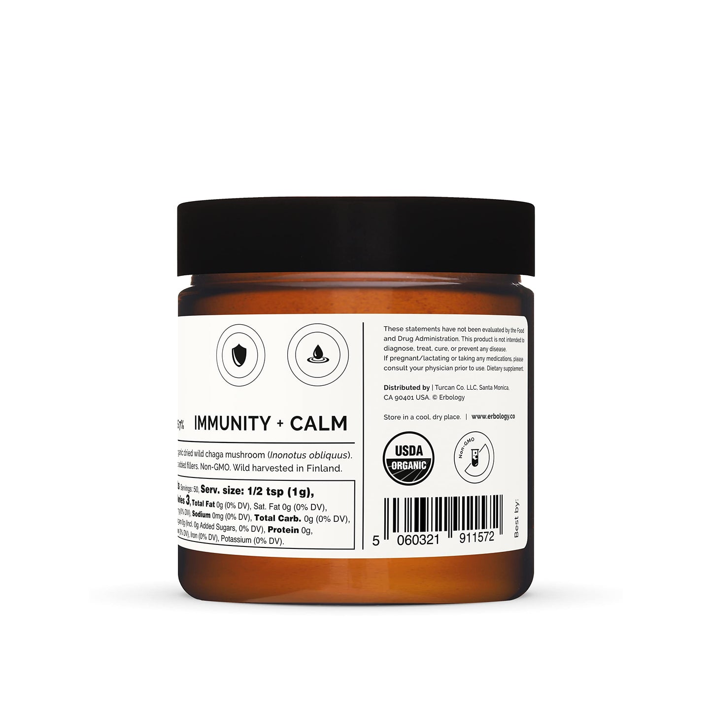 Erbology Organic Chaga Mushroom Powder – 50 Servings, 7% Beta-glucans