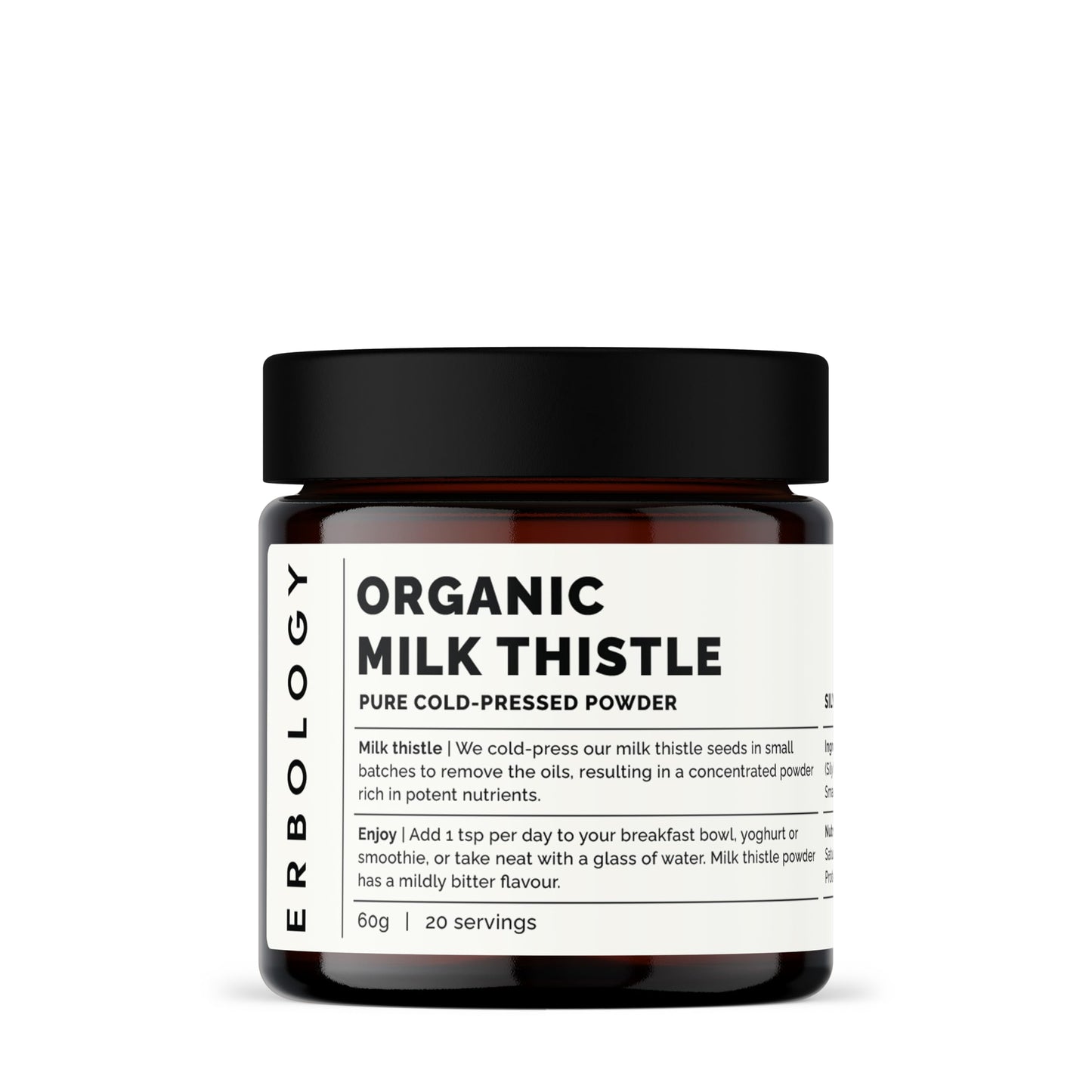 Erbology Organic Milk Thistle Powder 2.1 oz – 180 mg Silymarin per Serving