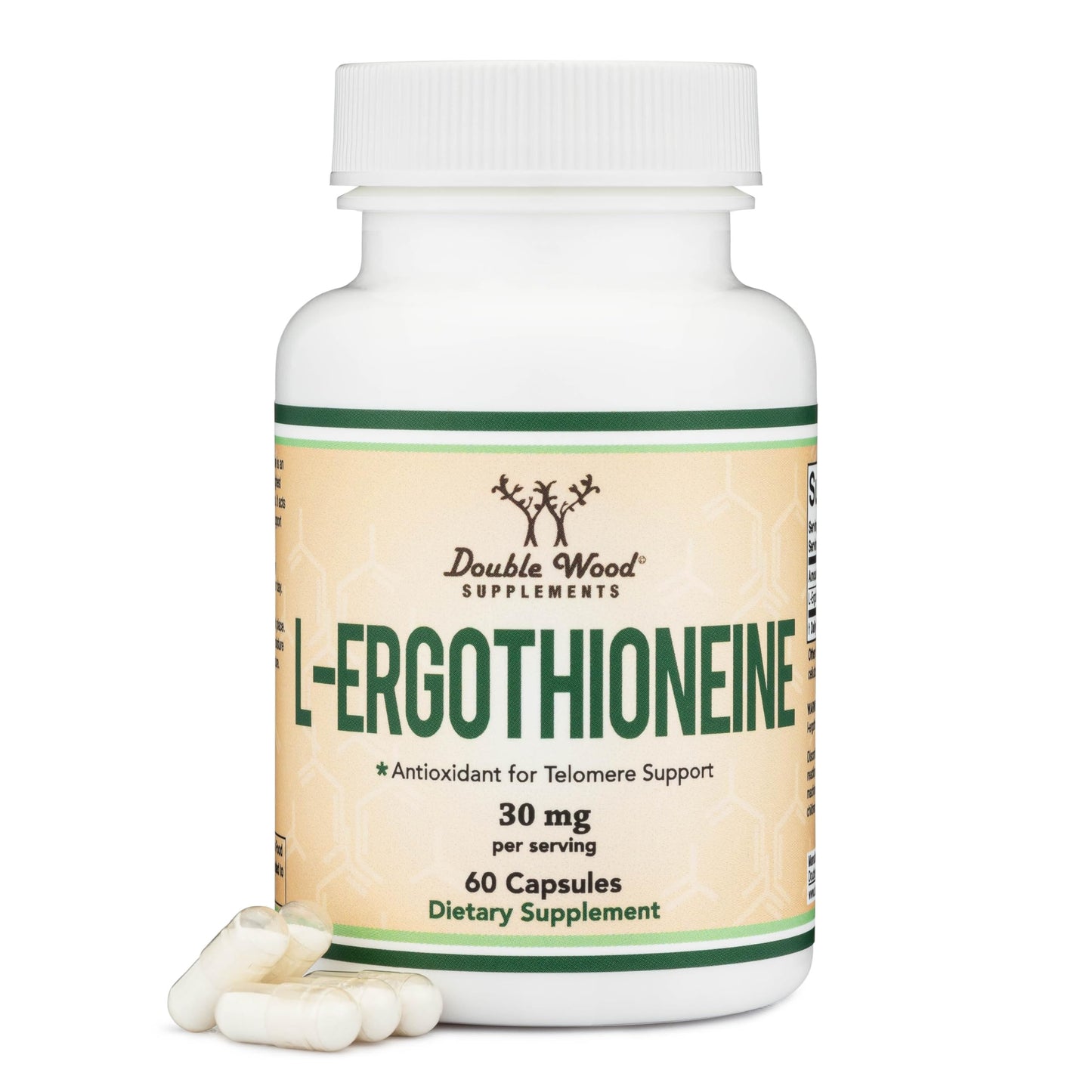 Ergothioneine 30mg – 60 Capsules | Vegan, Gluten Free, Non-GMO | Double Wood