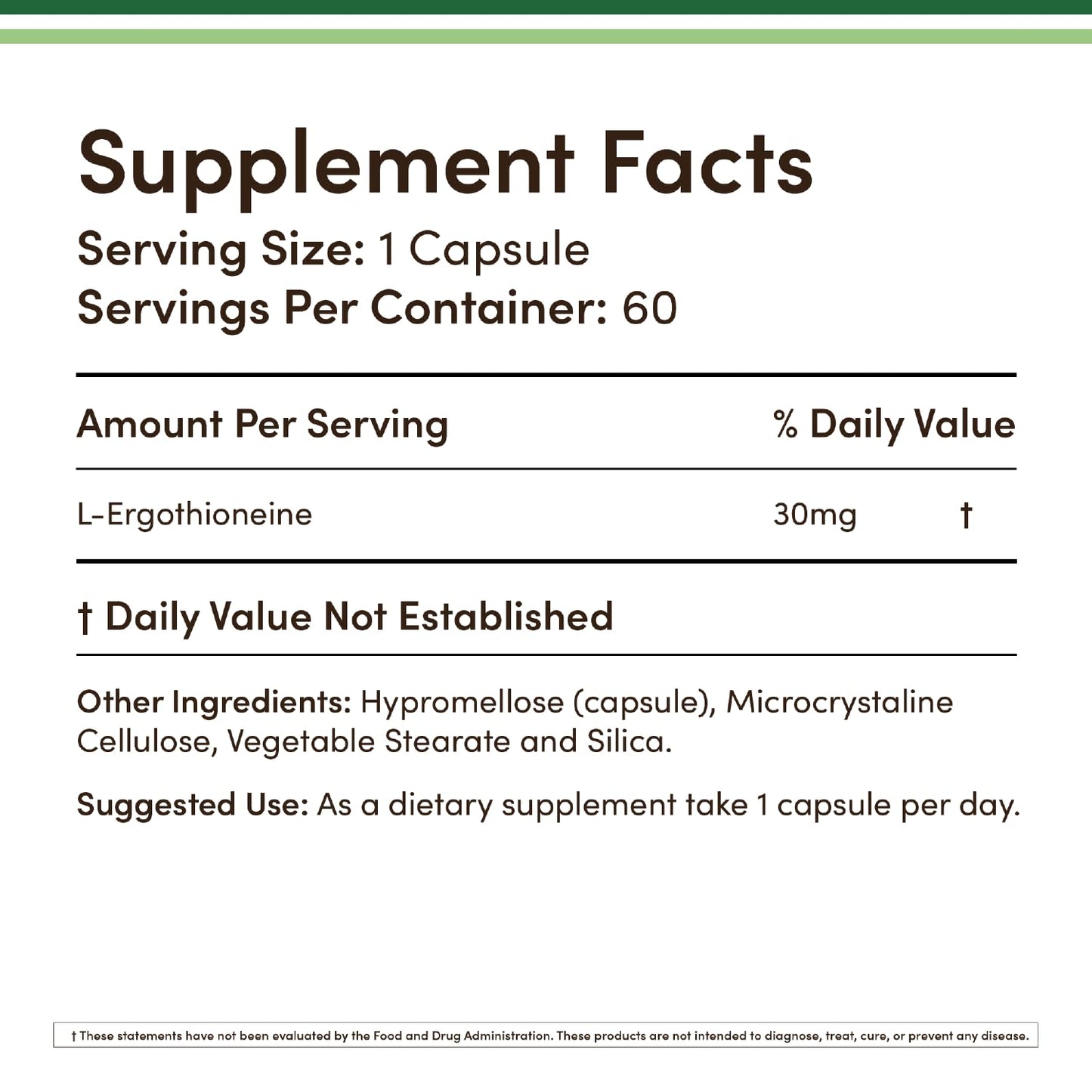 Ergothioneine 30mg – 60 Capsules | Vegan, Gluten Free, Non-GMO | Double Wood