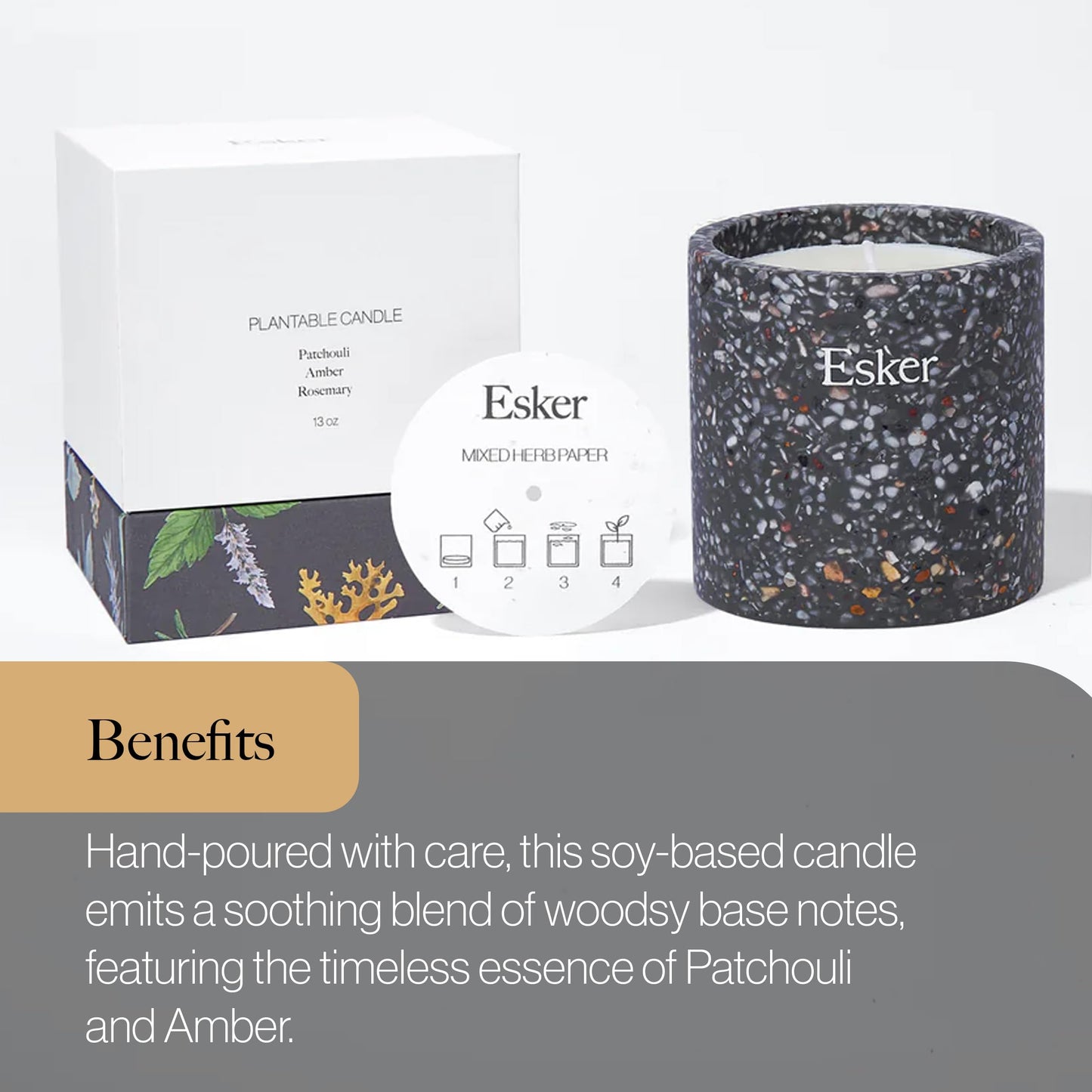 ESKER Travertine Plantable Candle – Hand-Poured Soy Wax & Reusable Ceramic Planter