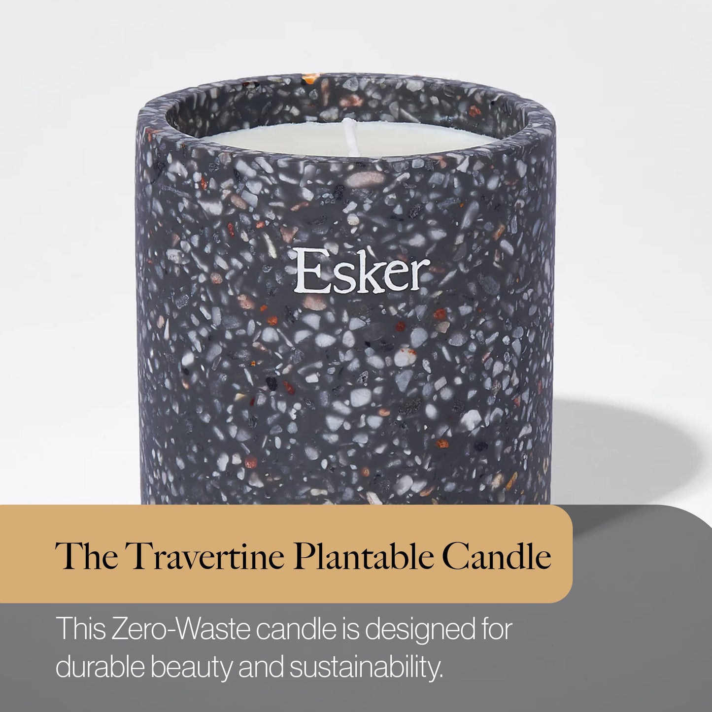 ESKER Travertine Plantable Candle – Hand-Poured Soy Wax & Reusable Ceramic Planter