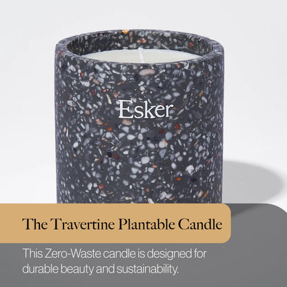 ESKER Travertine Plantable Candle – Hand-Poured Soy Wax & Reusable Ceramic Planter