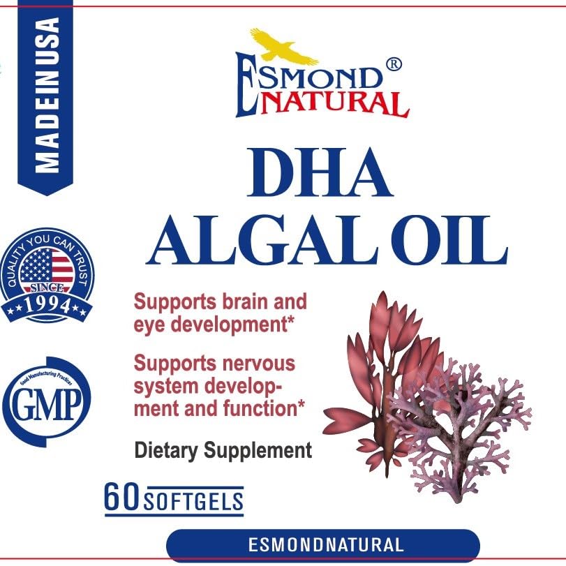 Esmond Natural DHA Algal Oil 500mg – 60 Softgels | Made in USA, GMP
