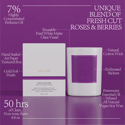 ESNA HOME Aromatherapy Lavender Candle with Roses & Berries | Natural Soy Wax, 50-Hour Burn Time