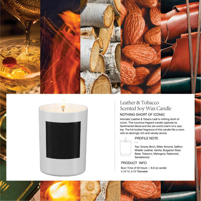 ESNA HOME Lavender Scented Aromatherapy Candle – All-Natural Soy Wax, Leather & Tobac, 8.8oz, 50h Burn