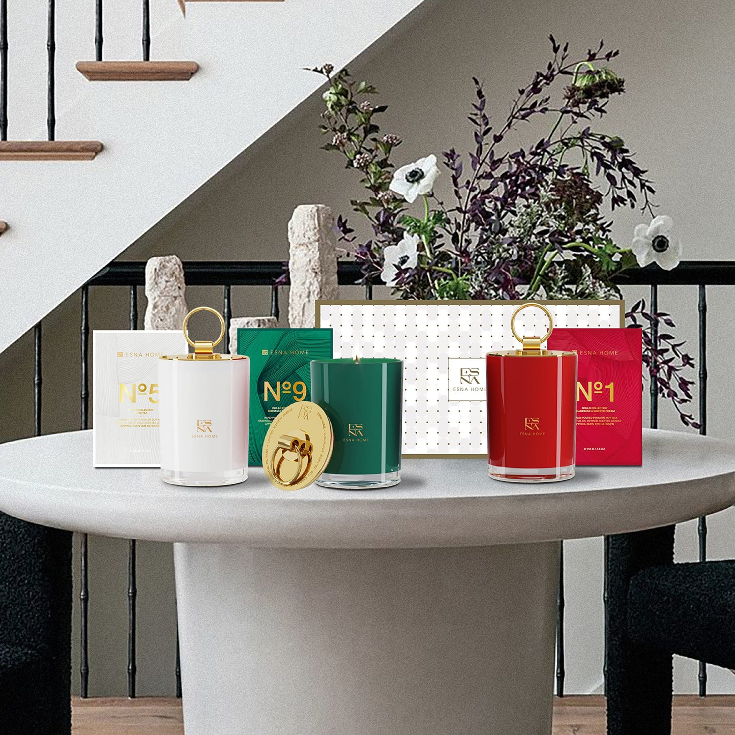 ESNA HOME Trio Gift Set — 3 Premium All-Natural Soy Candles for Home & Gifting