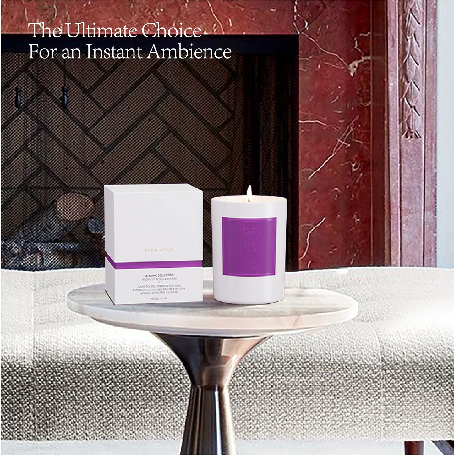 ESNA HOME Aromatherapy Lavender Candle with Roses & Berries | Natural Soy Wax, 50-Hour Burn Time